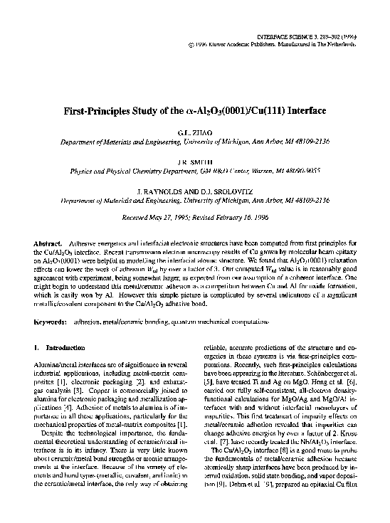 (PDF) First-principles study of the ?-Al2O3(0001)/Cu(111) interface