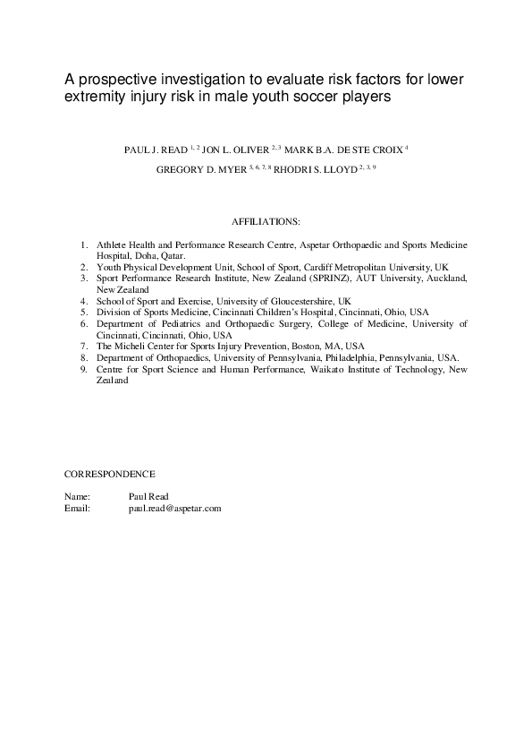 (PDF) A prospective investigation to evaluate risk factors for lower ...