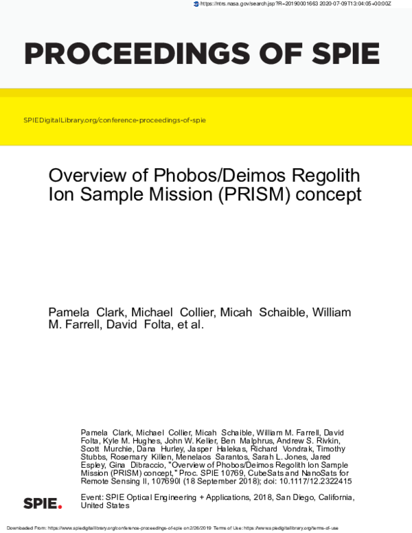 (PDF) Overview of Phobos/Deimos Regolith Ion Sample Mission (PRISM ...