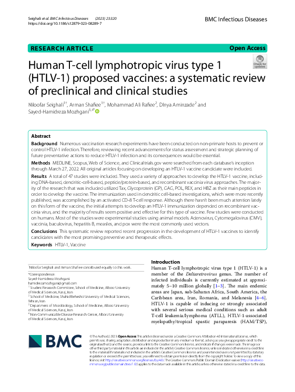 (PDF) Human T-cell lymphotropic virus type 1 (HTLV-1) proposed vaccines ...