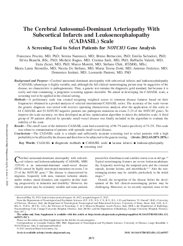 (PDF) The Cerebral Autosomal-Dominant Arteriopathy With Subcortical ...