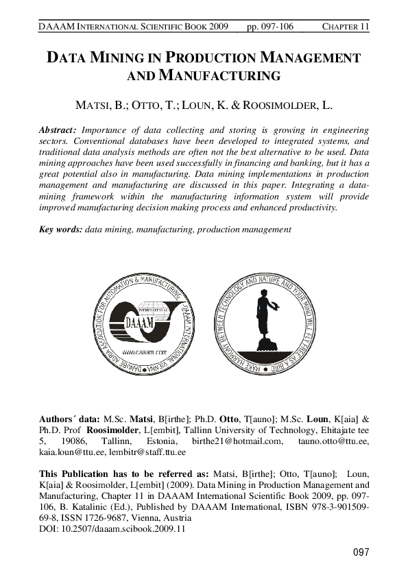 (PDF) Data Mining in Production Management and Manufacturing