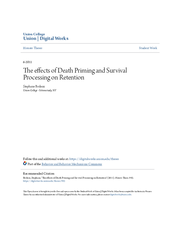 (PDF) The effects of Death Priming and Survival Processing on Retention