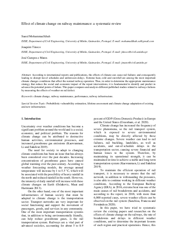 (PDF) Effect of Climate Change on Railway Maintenance: A Systematic Review
