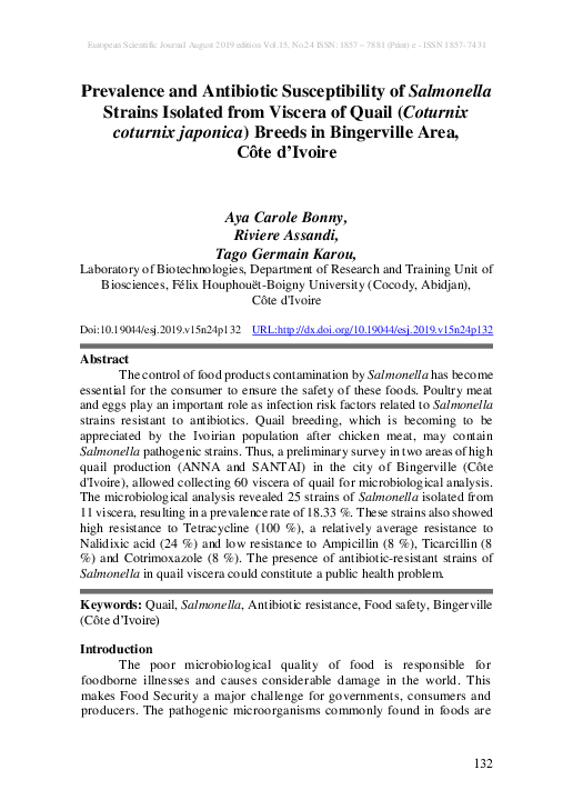 (PDF) Prevalence and Antibiotic Susceptibility of Salmonella Strains ...