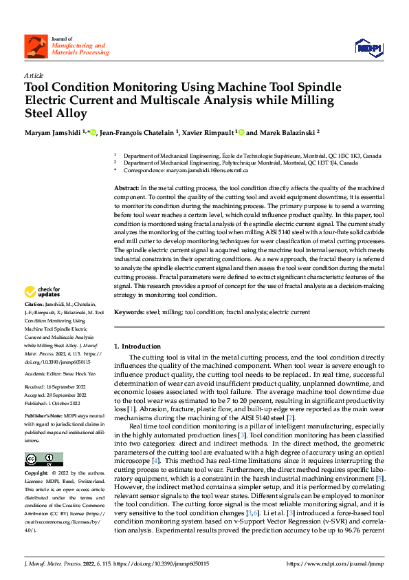 (PDF) Tool Condition Monitoring Using Machine Tool Spindle Electric ...