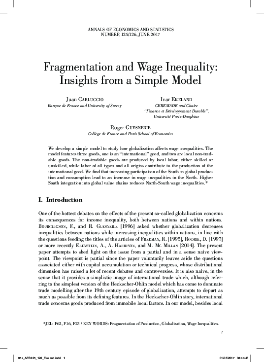 (PDF) Fragmentation and Wage Inequality: Insights from a Simple Model