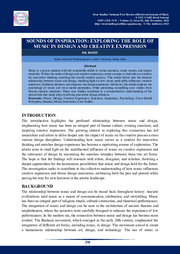 (PDF) SOUNDS OF INSPIRATION: EXPLORING THE ROLE OF MUSIC IN DESIGN AND ...