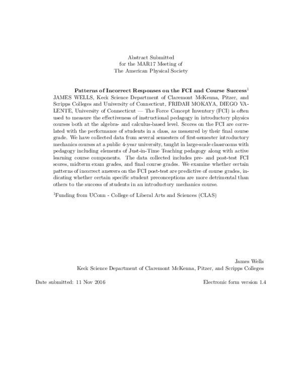 (PDF) Patterns of Incorrect Responses on the FCI and Course Success ...