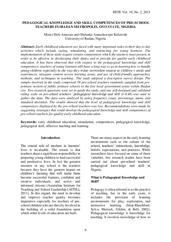 (PDF) Pedagogical Knowledge and Skill Competences of Pre-School ...