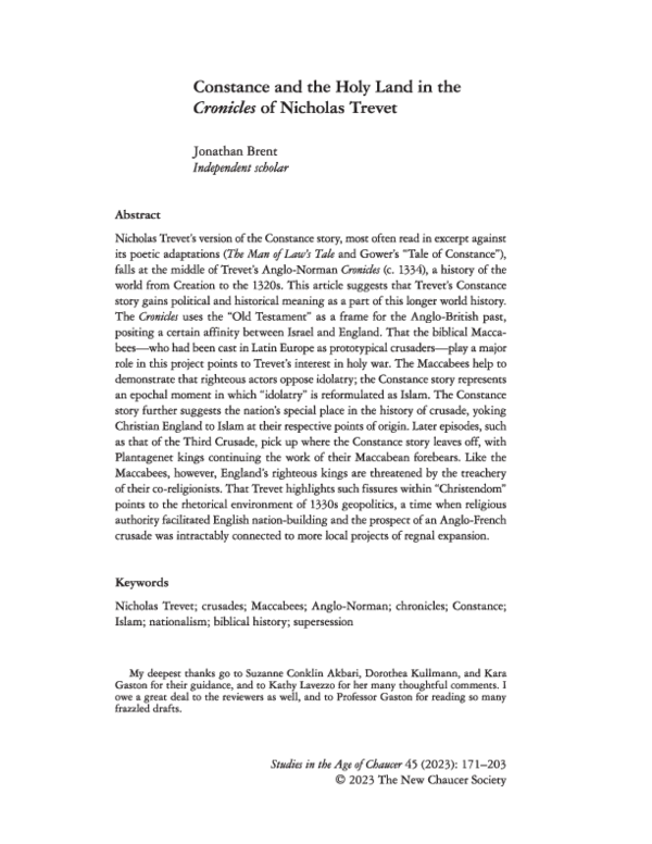 (PDF) Constance and the Holy Land in the Cronicles of Nicholas Trevet