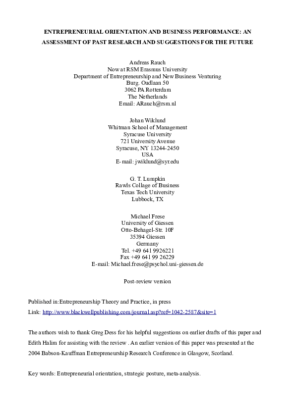 (PDF) Entrepreneurial Orientation and Business Performance: An ...