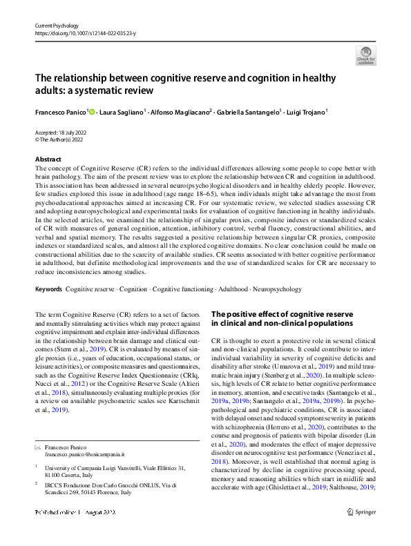(PDF) The relationship between cognitive reserve and cognition in ...