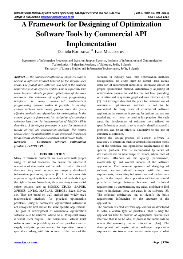 (PDF) A Framework for Designing of Optimization Software Tools by ...