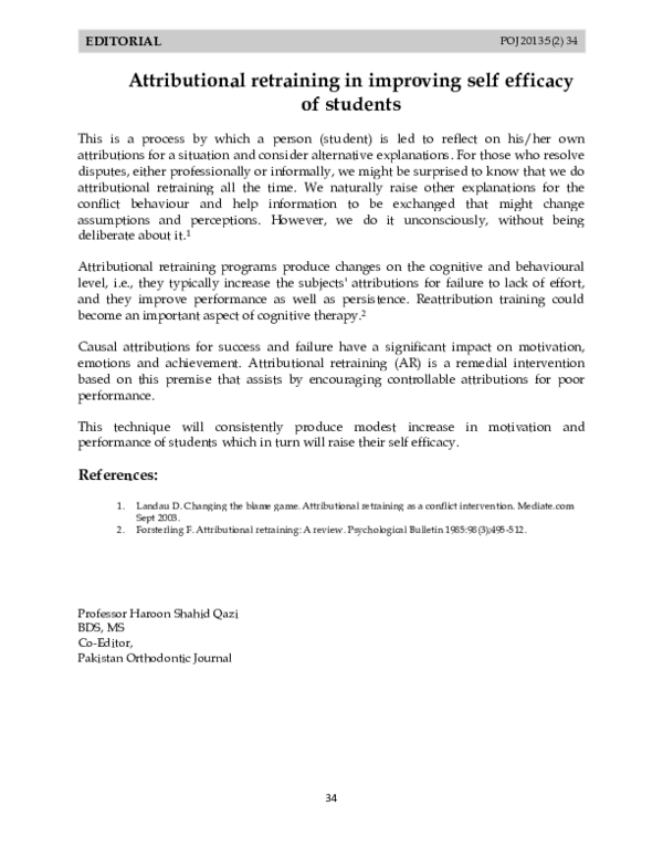(PDF) Attributional retraining in improving self efficacy of students