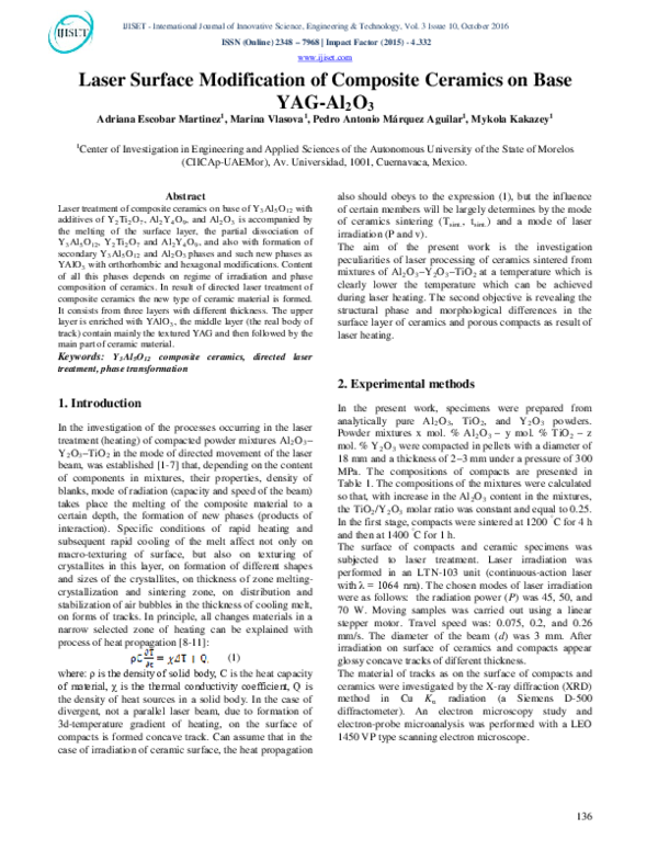 (PDF) Laser Surface Modification of Composite Ceramics on Base YAG-Al 2 O 3