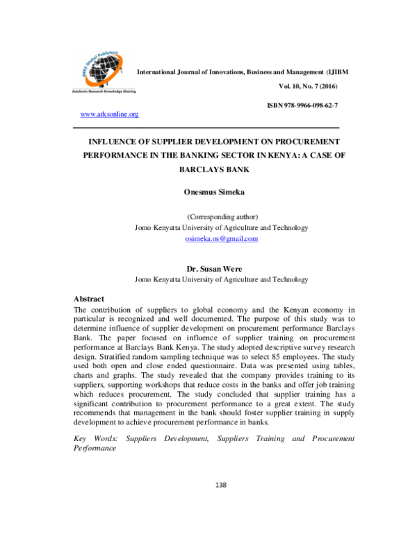 (PDF) INFLUENCE OF SUPPLIER DEVELOPMENT ON PROCUREMENT PERFORMANCE IN ...