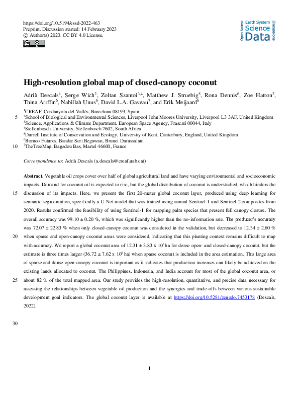 (PDF) High-resolution global map of closed-canopy coconut