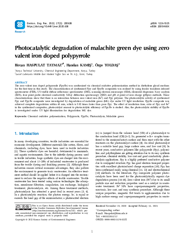 (PDF) Photocatalytic degradation of malachite green dye using zero ...