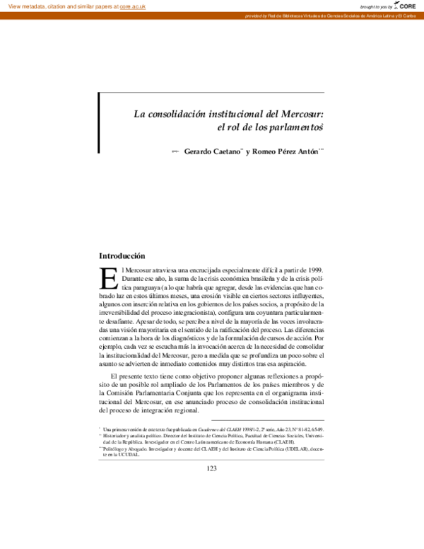 (PDF) La consolidación institucional del Mercosur: el rol de los ...