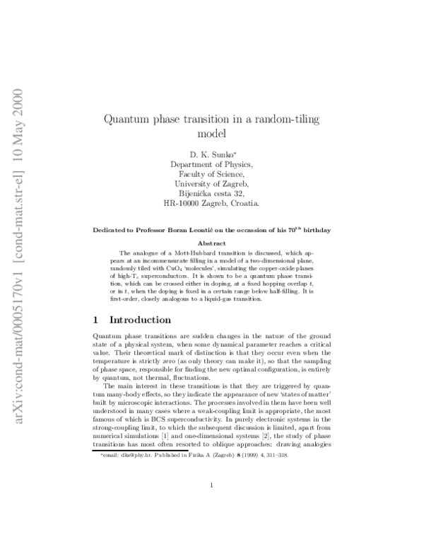 (PDF) Quantum phase transition in a random-tiling model