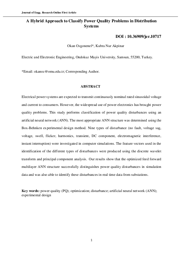 (PDF) A Hybrid Approach to Classify Power Quality Problems in ...