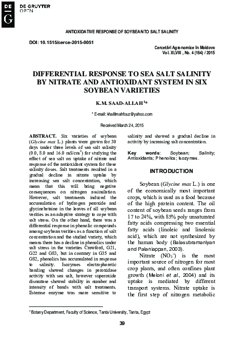 (PDF) Differential Response to Sea Salt Salinity by Nitrate and ...