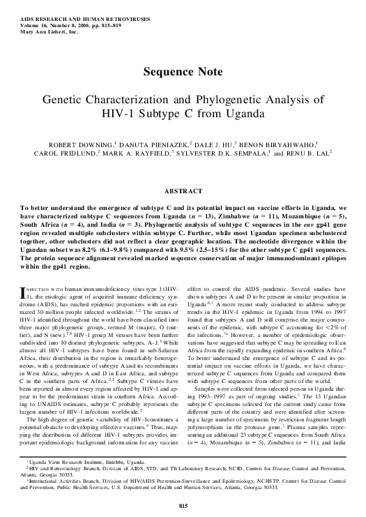 (PDF) Sequence Note: Genetic Characterization and Phylogenetic Analysis ...