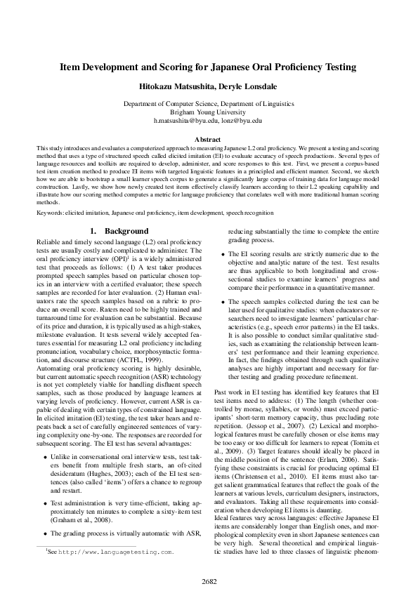 (PDF) Item Development and Scoring for Japanese Oral Proficiency Testing