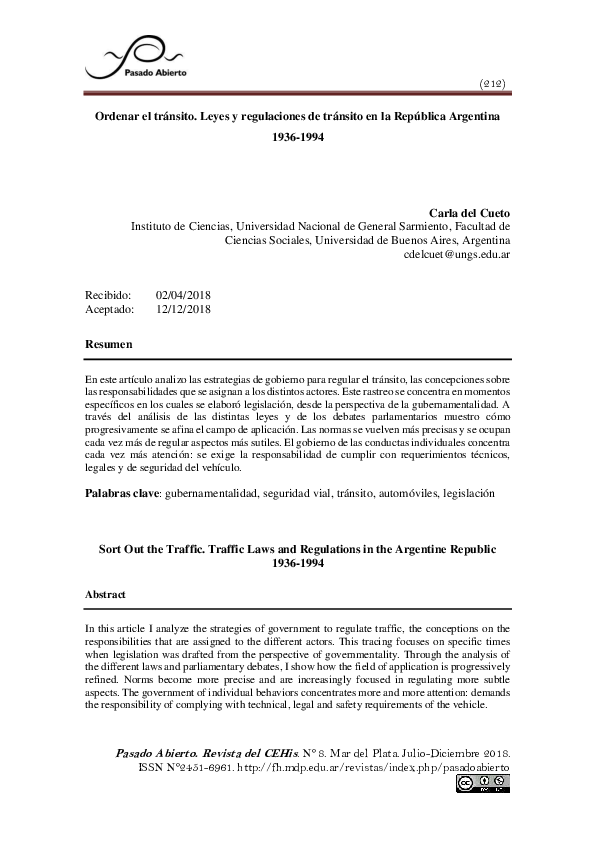 (PDF) Ordenar el tránsito. Leyes y regulaciones de tránsito en la ...