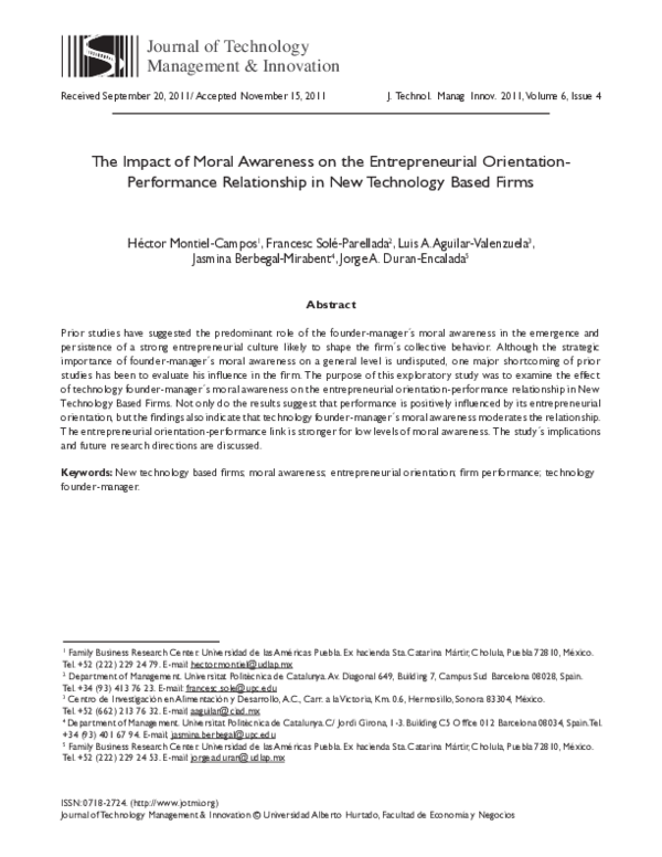 (PDF) The Impact of Moral Awareness on the Entrepreneurial Orientation ...