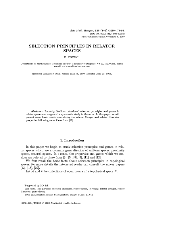 (PDF) Selection principles in relator spaces
