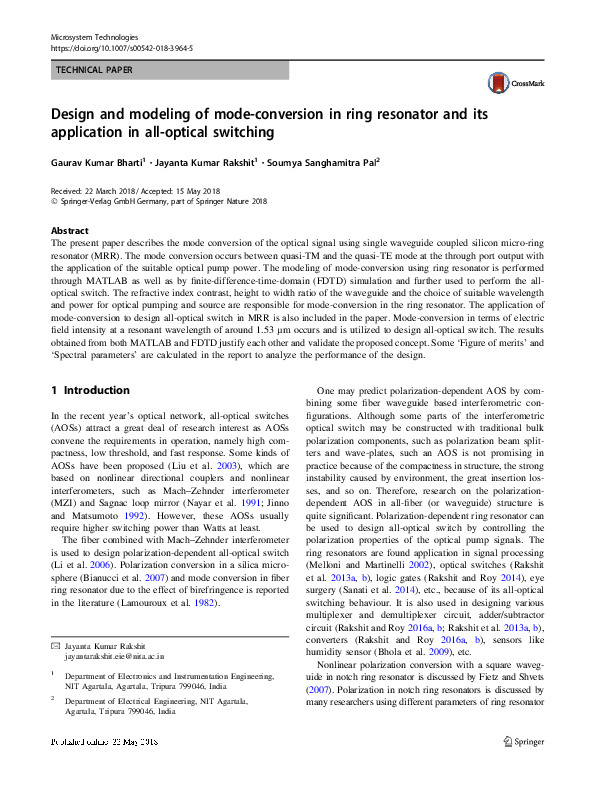 (PDF) Design and modeling of mode-conversion in ring resonator and its ...
