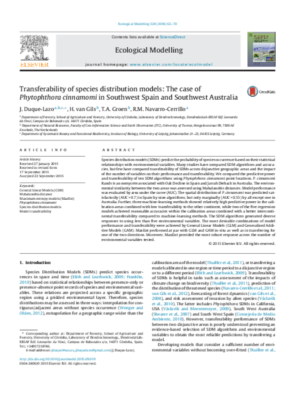 (PDF) Transferability of species distribution models: The case of ...