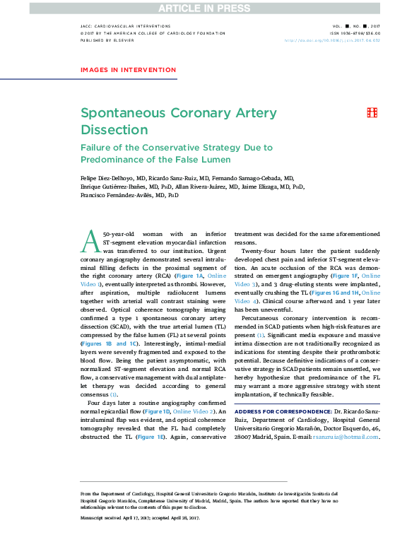 (PDF) Spontaneous coronary artery dissection | G.b. John J Mancini ...