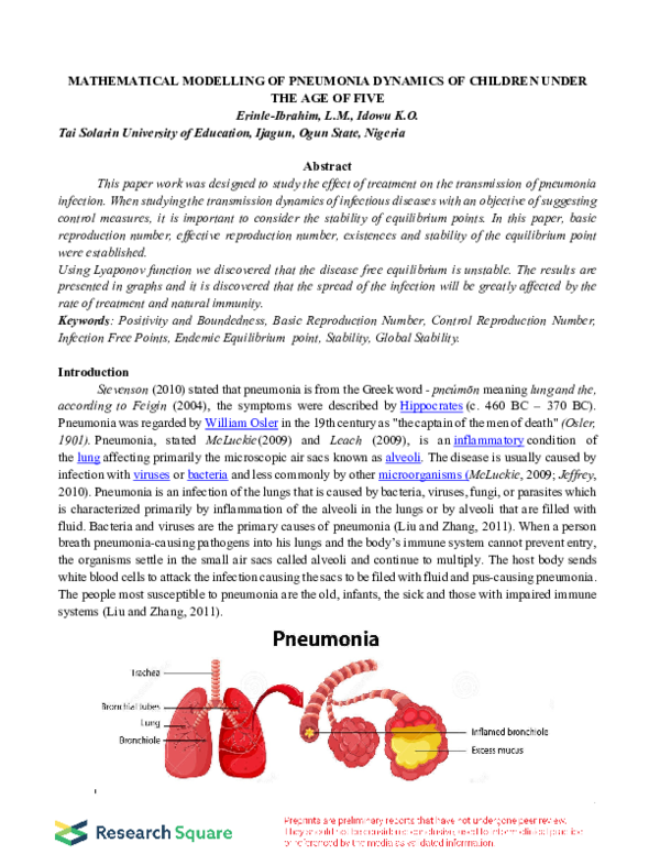 Mathematical modelling of pneumonia dynamics of children under the age of five