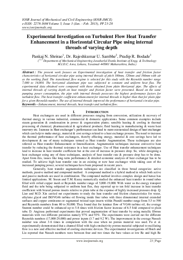 (PDF) Experimental Investigation on Turbulent Flow Heat Transfer ...