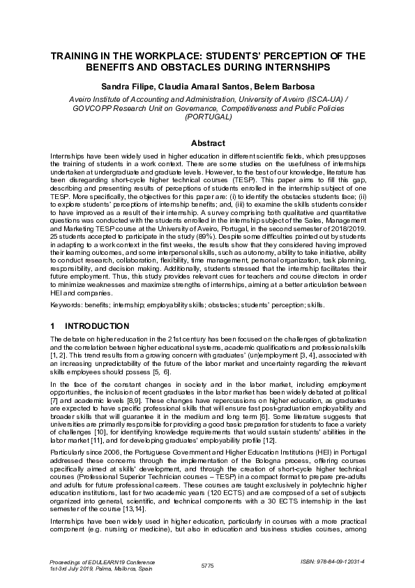 (PDF) Training in the Workplace: Students’ Perception of the Benefits ...