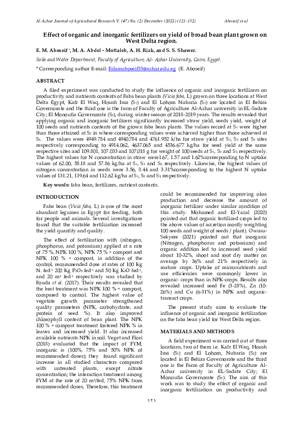 (PDF) Effect of organic and inorganic fertilizers on yield of broad ...