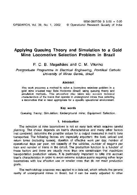(PDF) Applying Queuing Theory and Simulation to a Gold Mine Locomotive ...