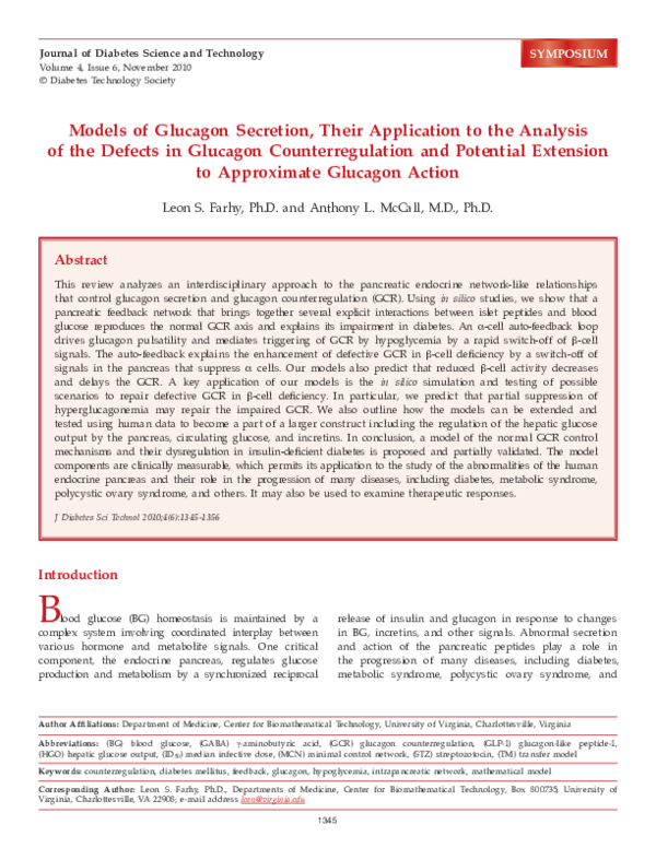 (PDF) Models of Glucagon Secretion, Their Application to the Analysis ...