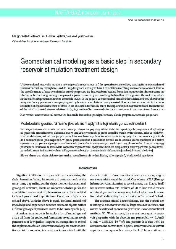 (PDF) Geomechanical modeling as a basic step in secondary reservoir ...