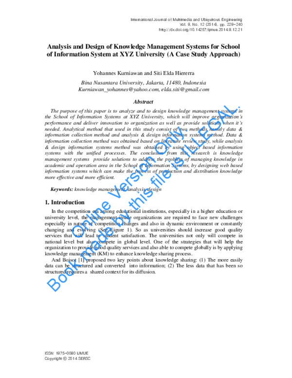 (PDF) Analysis and Design of Knowledge Management Systems for School of ...