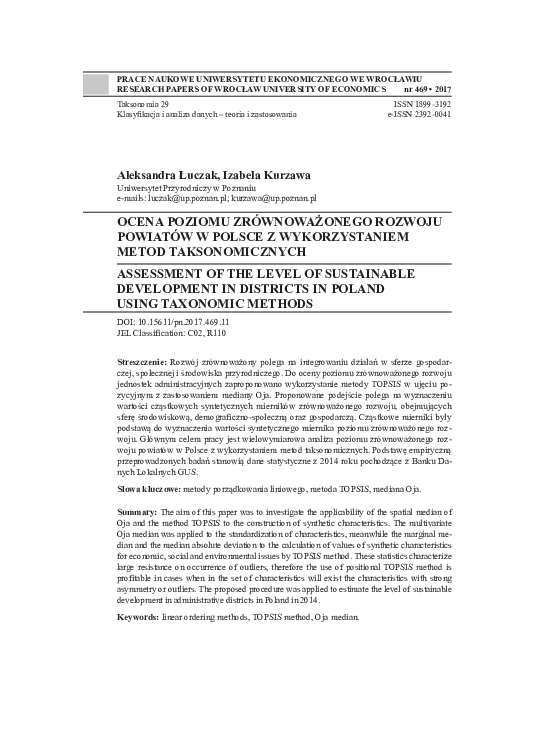 (PDF) Assessment of the Level of Sustainable Development in Districts ...
