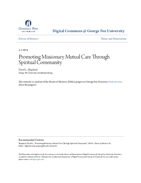 (PDF) Promoting Missionary Mutual Care Through Spiritual Community
