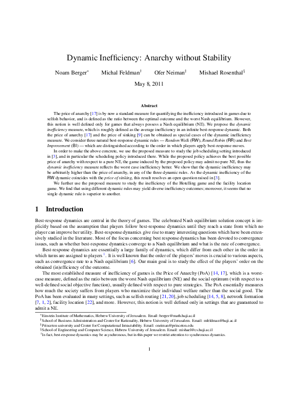 (PDF) Dynamic Inefficiency: Anarchy without Stability
