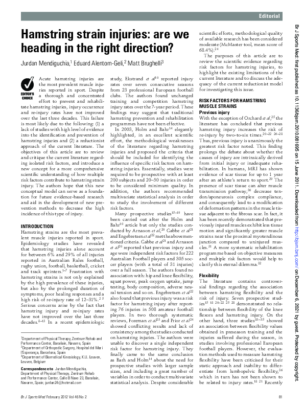 (PDF) Hamstring strain injuries: are we heading in the right direction?