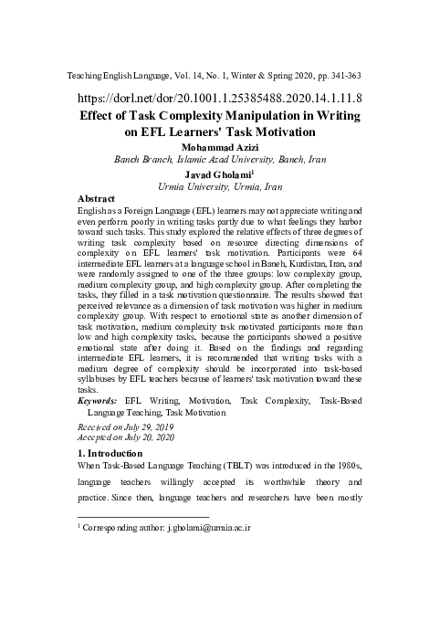 (PDF) Effect of Task Complexity Manipulation in Writing on EFL Learners ...