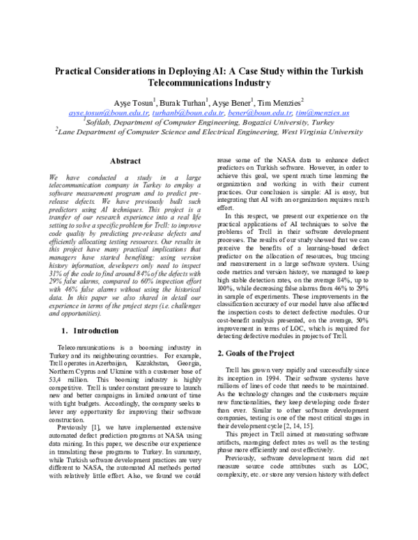 (PDF) Practical Considerations in Deploying AI: A Case Study within the ...