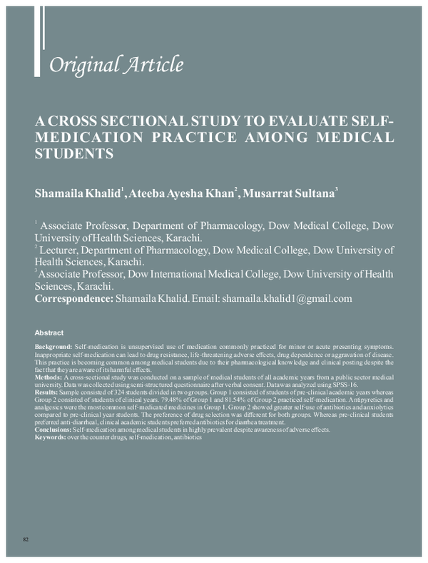 (PDF) A Cross Sectional Study to Evaluate Selfmedication Practice Among ...